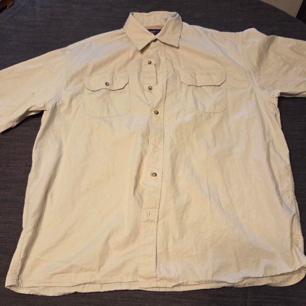 Wrangler  Flex Comfort Short Sleeve Button Down Shirt Mens XL Tan Good